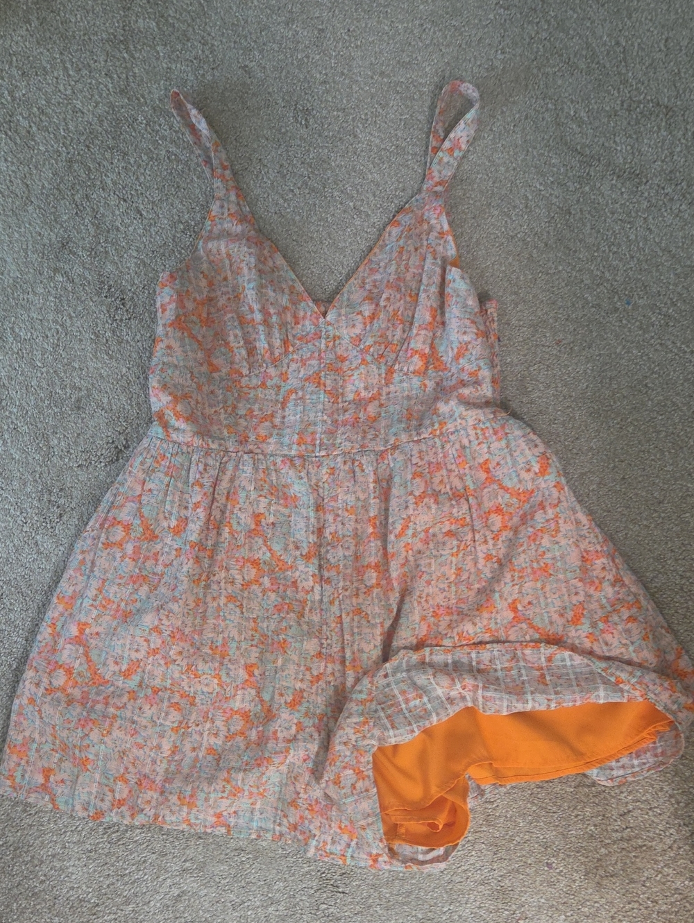 American Eagle Foral Orange and Cream Sleeveless romper